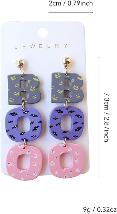 Halloween BOO Ghost Skull Earrings for Women, Gothic Dark Bat Dangle Earrings,Retro Acrylic Cute Lightweight Drop Dangle Earring Jewelry Gifts, Holiday Festive Cosplay Party Decorations Accessories