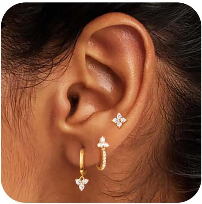Freekiss 3 Pairs Gold Hoop Earrings Set: Dainty Stud Earrings Trendy Small 14K Gold Plated Hypoallergenic Dangle Cartilage Huggie Hoop Earrings for Women Gold Jewelry for Women Gifts