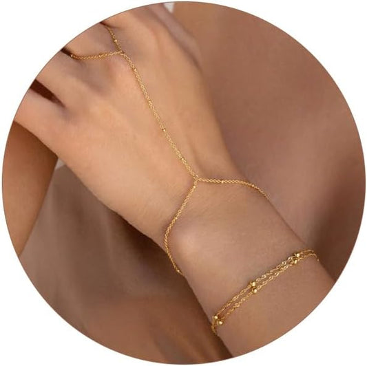 MBW Gold Bracelets for Women Trendy, Dainty 14K Gold Plated Bracelet Stack Beaded Chain Bracelet Set Thin Small Cute Paperclip Bracelets Fashion Waterproof Jewelry Gift Gold Accessories for Women