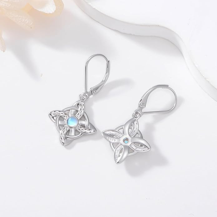 JUSTKIDSTOY Witches Knot Earrings for Women 925 Sterling Silver Nudo De Bruja Dangle Leverback Earrings Celtic Jewelry Halloween Birthday Gift