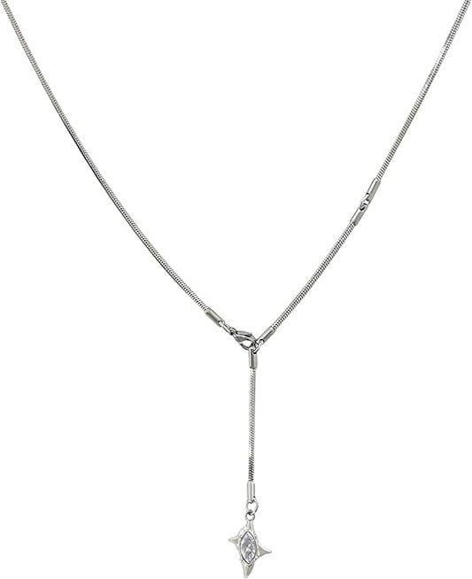 Irregular Y2k Long Y-shaped Necklace with Zircon Inlaid Sparkling Brick Tassel Pendant Double-Layer Chain High-end Fashion Accessory Women's