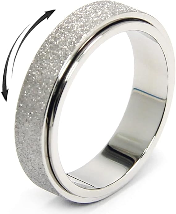 AmorArtSky Anxiety Ring for Women Men, Titanium Stainless Steel Spinner Ring, 5 Colors, 6MM, Size 6-10, 3 Styles Anxiety Ring-Moon Star, Sandblasted Finished, Hollow Outer