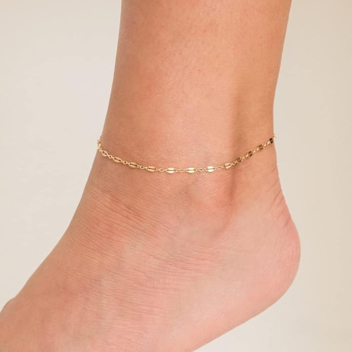 Dainty Ankle Bracelets for Women 18K Gold Plated Satellite Beaded Herringbone Chain Anklets Simple Lip Chain Anklet Minimalist Summer Beach Foot Jewelry Christmas