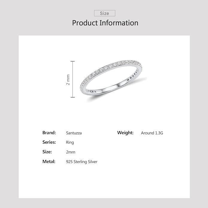 Santuzza 925 Sterling Silver Stackable Ring Engagement Wedding Band Stacking Ring for Women