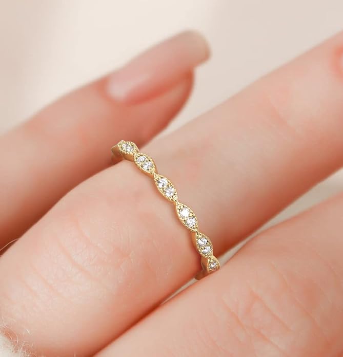 TIGRADE Eternity Ring Oval Milgrain Cubic Zirconia Anniversary Stacking Ring CZ Wedding Band for Women Size 3-13