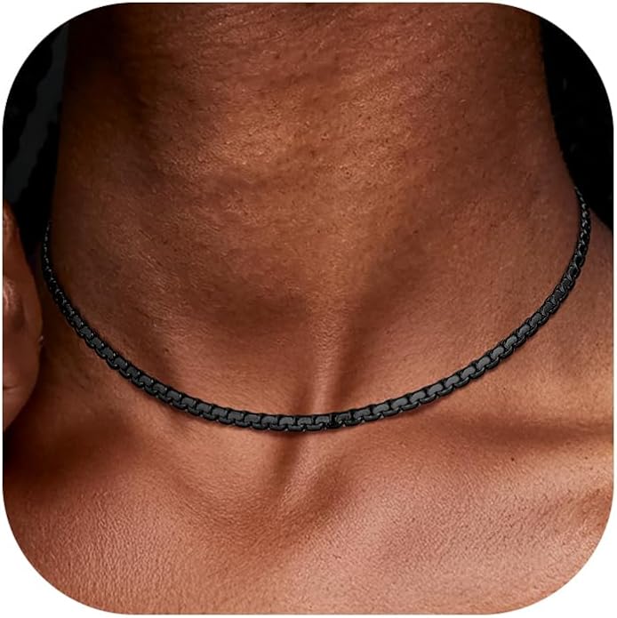 Richsteel Stainless Steel Mens Flat Link Chain Necklace, Black/Gold/Steel Chain for men, 2mm/4mm/6mm Width, No Tarnish & Hypoallergenic Hip Hop Jewelry, 18"-30" Length