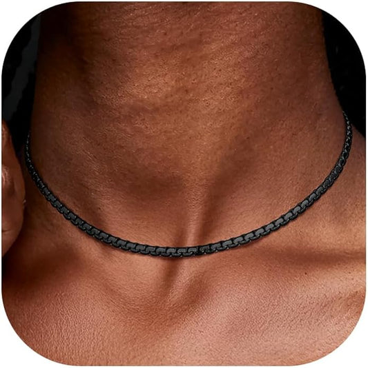 Richsteel Stainless Steel Mens Flat Link Chain Necklace, Black/Gold/Steel Chain for men, 2mm/4mm/6mm Width, No Tarnish & Hypoallergenic Hip Hop Jewelry, 18"-30" Length