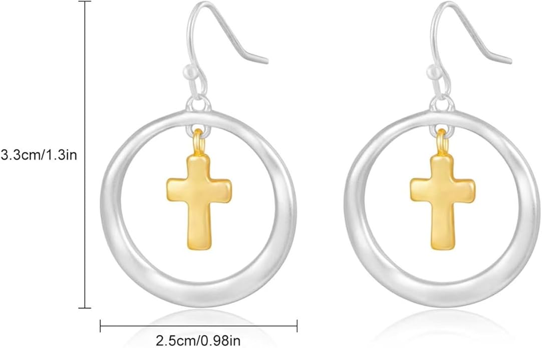 Mixed Metal Earrings, Round Circle Hoop Two Tone Dangle Earrings, Vintage Gold and Silver Geometric Earrings, Handmade Boho Earrings for Women