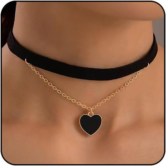 Black Choker Necklaces for Women 90s Red Black Velvet Choker Necklace Thick Thin Chocker Tube Heart Circle Choker Necklace Lace Tatto Collar Necklace Goth Choker Jewelry
