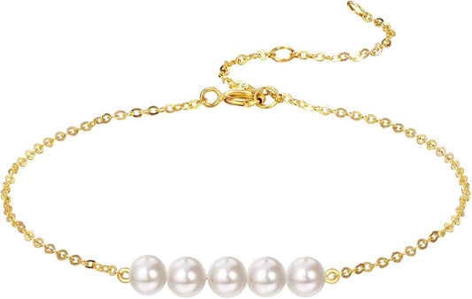 KECHO 14K Real Gold Freshwater Cultured Pearl Bracelet 14K Solid Gold Jewelry Anniversary Birthday Gift for Women