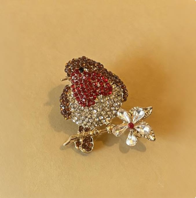 Rhinestone Red Breasted Robin Bird Brooch Pin Vintage Inspired Pin