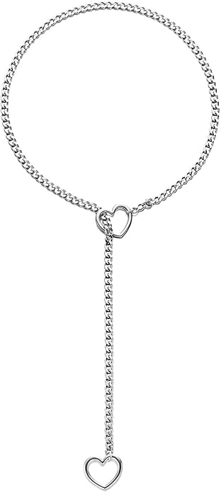 Heart Y-Necklace for Women Stainless Steel Heart Slip Chain Necklaces Adjustable Punk Gothic Cuban Collar Choker Fashionable Holiday Birthday Jewelry Gifts