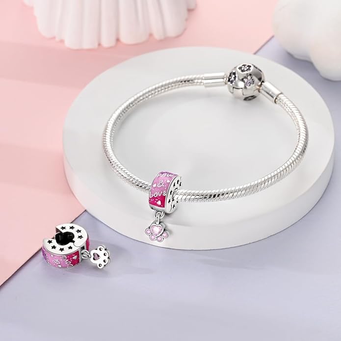 Parmuz Clip Spacer Charm for Bracelet 925 Sterling Silver Pave Cubic Zirconia Lock Stopper Bead Star Moon Evil Eye Jewelry Charm for Woman
