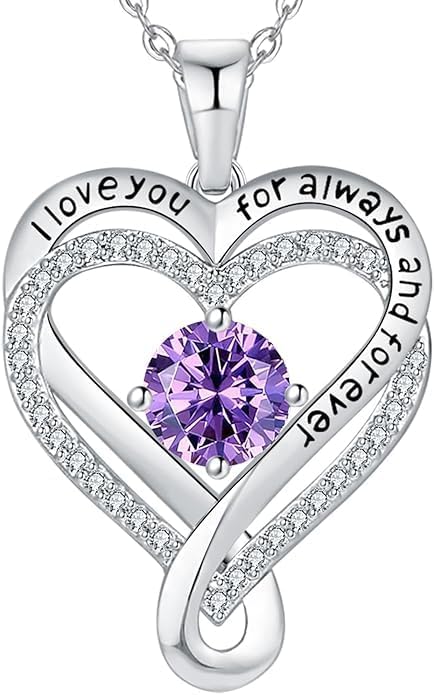 Birthstone Infinity Heart Necklace for Women Wife Girlfriend Mom Daughter Gifts S925 Silver Jewelry For Anniversary Rose Gold Gifts For Birthday Christmas Mothers Valentines Day