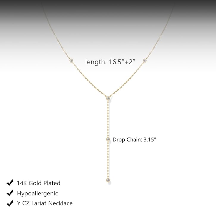 Lariat Gold Necklace for Women, Dainty Long Necklace 14k Gold Plated/Silver Y-Shaped Layered Beaded Chain Drop Necklaces for Women Trendy Simple Gold Jewelry for Women Gifts