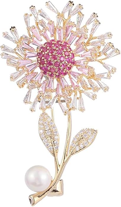 14K Gold Women Trendy Gold Brooch Accessory with Moissanite and Pearl, Decoration Sunflower Pin for Summer Fashion, Womens Brooches and Pins