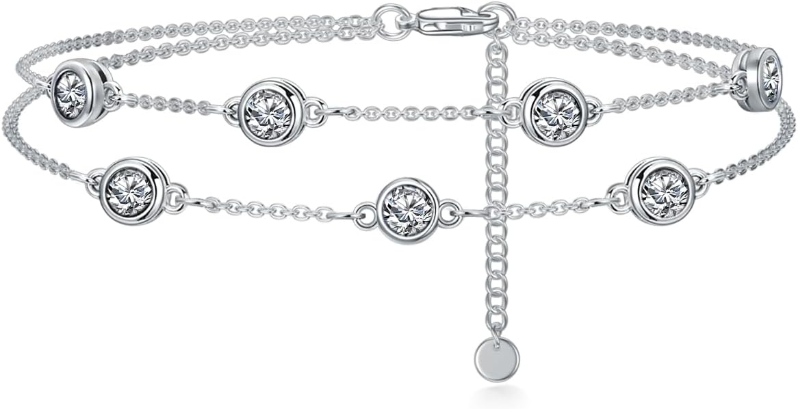 Dorunmo Birthstone Anklet Bracelets for Women 925 Sterling Silver Birthday Mother's Day Jewelry Gifts for Wife Mother Her