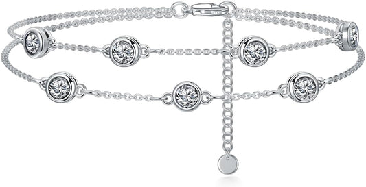 Dorunmo Birthstone Anklet Bracelets for Women 925 Sterling Silver Birthday Mother's Day Jewelry Gifts for Wife Mother Her