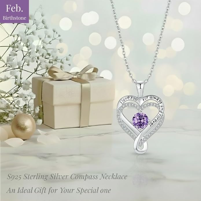 Birthstone Infinity Heart Necklace for Women Wife Girlfriend Mom Daughter Gifts S925 Silver Jewelry For Anniversary Rose Gold Gifts For Birthday Christmas Mothers Valentines Day