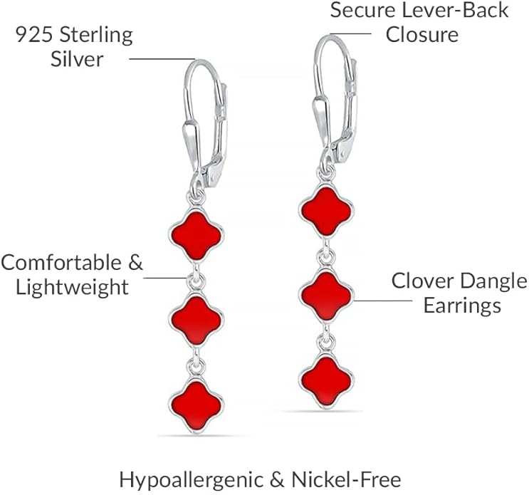 LeCalla 925 Sterling Silver Drop Earrings | Mother of Pearl Clover Earring | Mother of Pearl Stud Earring | Zirconia MOP Drop Dangle Hoop Earrings for Women