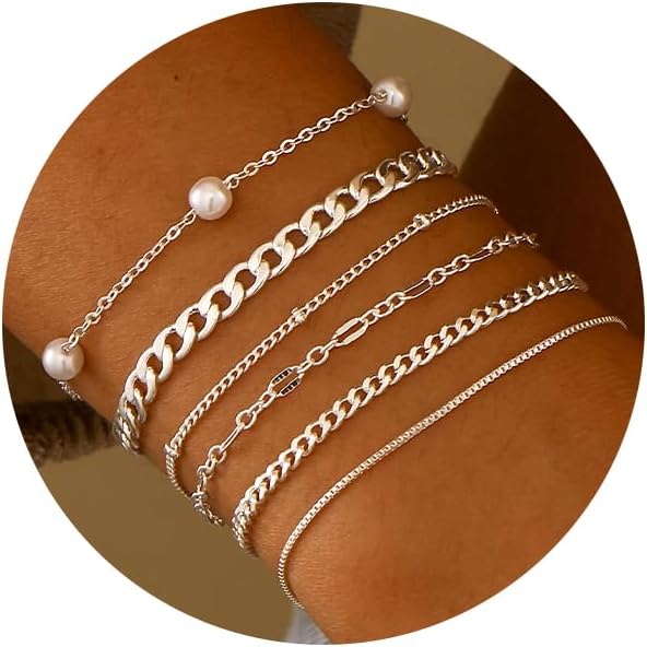 MBW Gold Bracelets for Women Trendy, Dainty 14K Gold Plated Bracelet Stack Beaded Chain Bracelet Set Thin Small Cute Paperclip Bracelets Fashion Waterproof Jewelry Gift Gold Accessories for Women