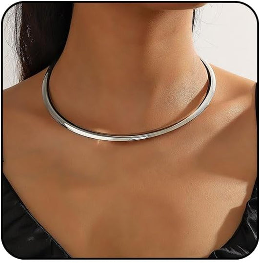 Chunky Gold Choker Necklaces for Women Non Tarnish Silver Statement Necklace for Women Chunky Necklace Open Round Gold Collar Necklace Trendy Jewelry