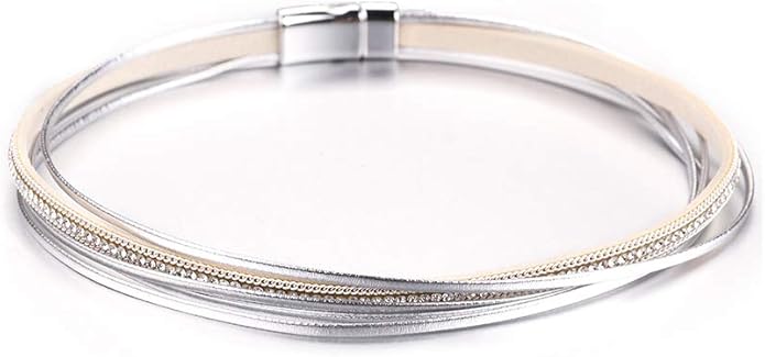 Fesciory Leather Wrap Bracelets for Women, Boho Leopard Multi-Layer Crystal Beads Cuff Bracelet Jewelry