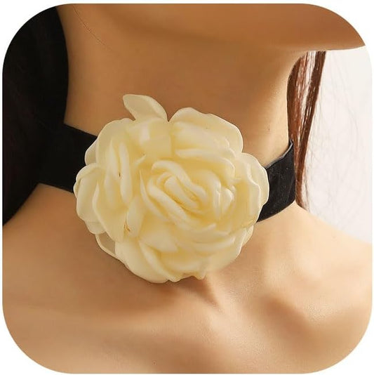 Flower Choker Necklace for Women Vintage Rose Flower Necklace Velvet Ribbon Camellia Floral Choker Necklaces Elegant Summer Necklace Jewelry for Retro Weddings 90s Costume Parties Holiday