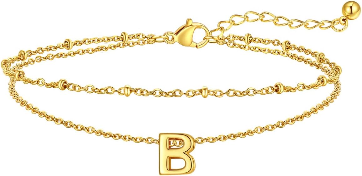 FaithHeart Initial Ankle Bracelets for Women, Waterproof 14k Gold Plated Initial Anklets Non Tarnish Stainless Steel Layered Anklet Summer Beach Foot Jewelry