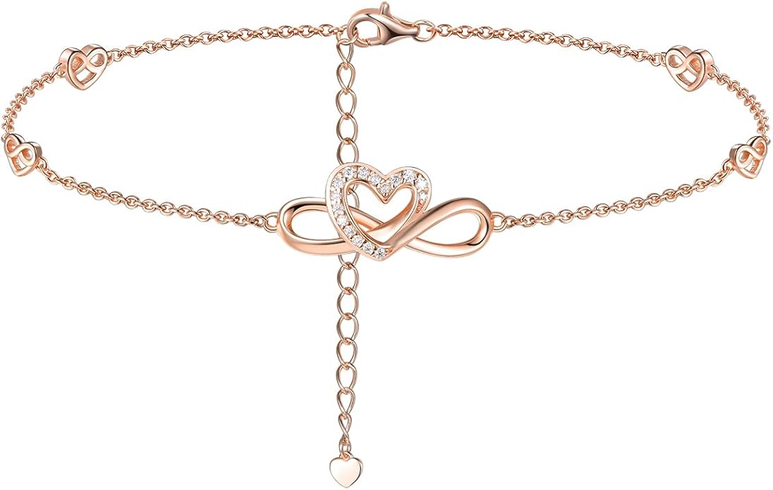 Moissanite Infinity Anklet for Women, Real Authentic 925 Sterling Silver Hypoallergenic, Beautiful Summer Jewelry, Dainty Ankle Bracelet, 8.6-10.6inch (21-26cm) Adjustable