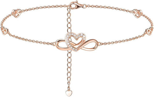 Moissanite Infinity Anklet for Women, Real Authentic 925 Sterling Silver Hypoallergenic, Beautiful Summer Jewelry, Dainty Ankle Bracelet, 8.6-10.6inch (21-26cm) Adjustable