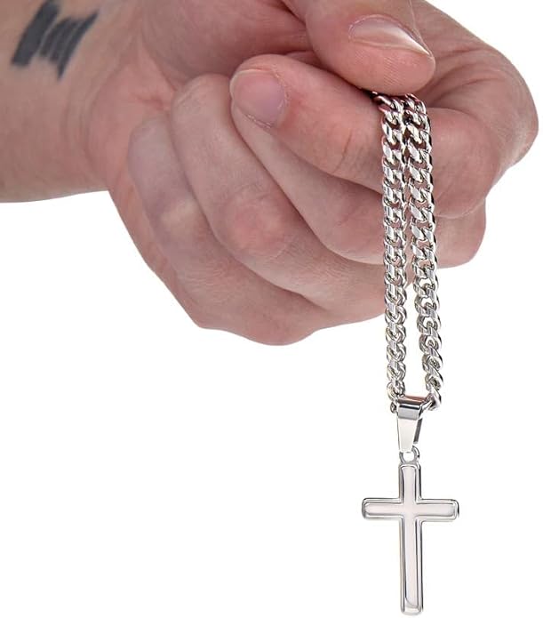 FLAGISTA Promise Cross Necklace for Him – Stainless Steel Cross Pendant with Cuban Link Chain, Meaningful Promise Gift for Husband, Boyfriend or Loved One.