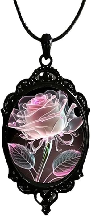 Gothic Rose Glass Necklace for Women Vintage Satan Demon Pendant Halloween Roses Necklaces Dark Punk Style Necklace Victoria Emboss Necklaces Mystic Witch Jewelry Gift Accessories