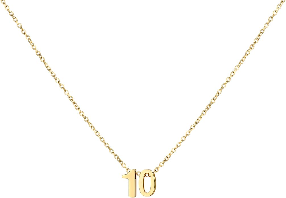 Number Necklace for Women Dainty 18K Gold Plated Pendant Necklace Charm Birth Month Personalized Jewelry Birthday Gift