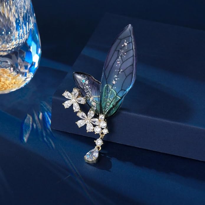 14K Gold Luxury Butterfly Brooch Sparkling Moissanite Accents & Enamel Painted Details, Retro Chic for Cheongsam, Coats & Formal Attire