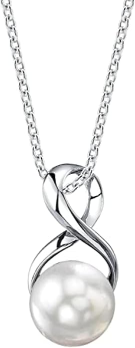 The Pearl Source 9.0-9.5mm Freshwater Pearl Pendant Necklace for Women - Cultured Pearl Necklace with Infinity Design | 14K Gold Plated 925 Sterling Silver Necklace with 16"-20" Adjustable Chain