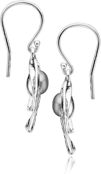 Jean Rachel Jewelry 925 Sterling Silver Dangle Earrings for Women with Freshwater Pearl - Free Form Vintage Design - Hypoallergenic, Lead & Nickel Free - Artisan Handcrafted Statement Earrings