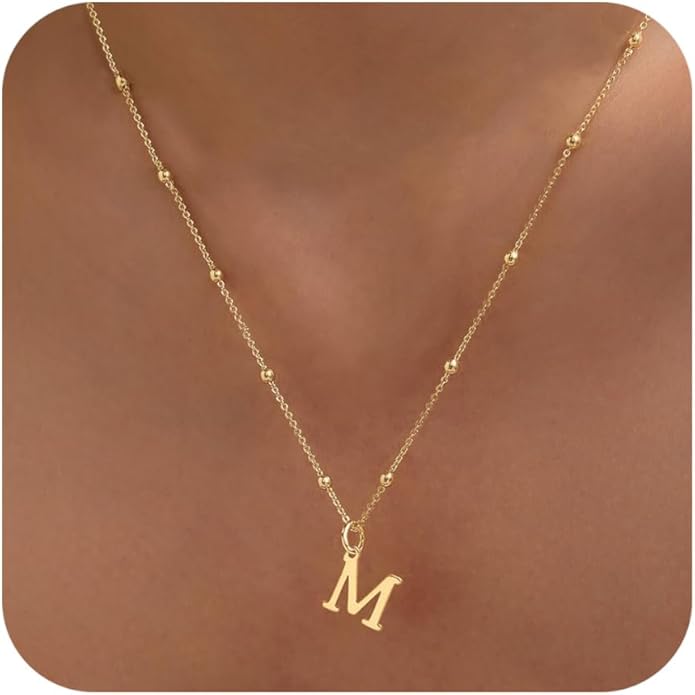 Initial Necklaces for Women Dainty Gold Letter Pendant Necklace 14k Gold Plated A-Z Name Necklaces Cute Charm Choker Necklace Fashion Accessories Non Tarnish Trendy Jewelry Gift