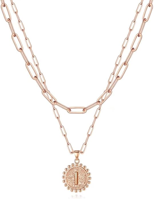 Ursteel Layered Initial Necklaces for Women, 14K-Gold-Plated Dainty Layering Paperclip Chain Necklaces for Women Jewelry
