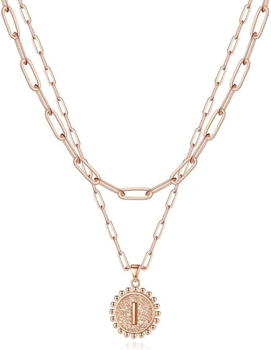 Ursteel Layered Initial Necklaces for Women, 14K-Gold-Plated Dainty Layering Paperclip Chain Necklaces for Women Jewelry