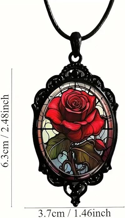 Gothic Rose Glass Necklace for Women Vintage Satan Demon Pendant Halloween Roses Necklaces Dark Punk Style Necklace Victoria Emboss Necklaces Mystic Witch Jewelry Gift Accessories