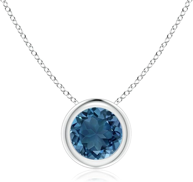 Angara Natural London Blue Topaz Solitaire Pendant for Women | Round Blue Topaz Solitaire Pendant Necklace in 14K Solid Gold/Silver/Platinum | December Birthday, Gemstone Jewellery Gift