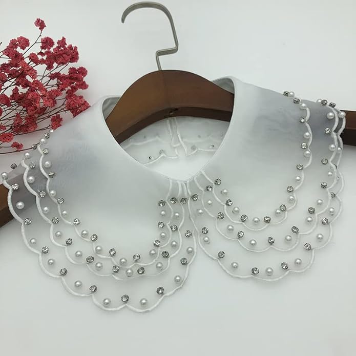 Statement Necklace for Women Girls Simulated Pearl Beaded Bib Detachable False Collar Choker Necklaces Clothing Accessory