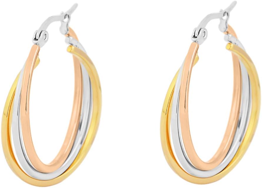 Edforce Women's Stainless Steel Overlapping Triple Hoop Earrings, (25mm-35mm)