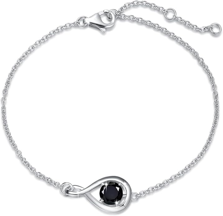 FANCIME Love Bracelet 925 Sterling Silver Infinity Birthstone Bracelets for Women Fine Jewelry Birthday Christmas Gifts for Her Mom Wife, Chain Length 6.7"+1.2" Extend