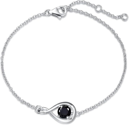 FANCIME Love Bracelet 925 Sterling Silver Infinity Birthstone Bracelets for Women Fine Jewelry Birthday Christmas Gifts for Her Mom Wife, Chain Length 6.7"+1.2" Extend