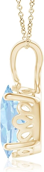 Angara Natural Aquamarine Solitaire Pendant for Women | Vintage in 14K Solid Gold/Platinum With 18" Chain | March Birthday, Anniversary, Gemstone Jewelry Gift