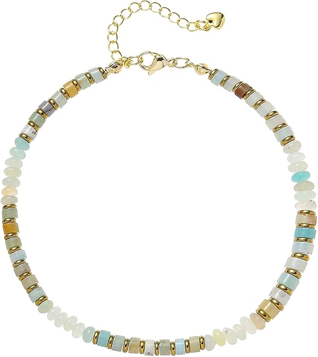 XIJIN Natural Stone Beaded Anklets for Women Handmade Beach Boho Turquoise Beads Ankle Bracelet Jewelry Gift for Her