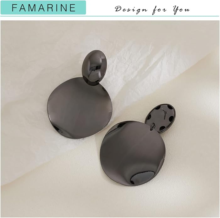 FAMARINE Big Disc Drop Earrings Gold Dangle Earrings Round Hammered Earrings Women