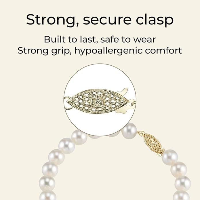 The Pearl Source White Freshwater Pearl Bracelet for Women - Cultured Pearl Bracelet in 14k Gold Plated Sterling Silver Clasp with Genuine 7-8mm Cultured Pearls